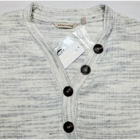 Soft Surroundings Jules Thermal Top Ivory Grey Gray Ribbed Button V Neck Medium - Picture 3 of 7